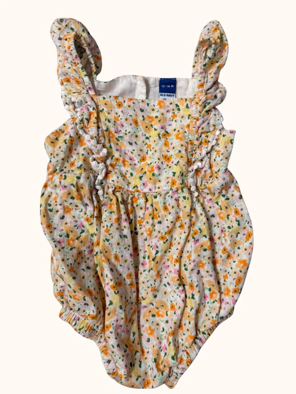 Old Navy Floral Ruffle Baby Romper — Yellow and Pink